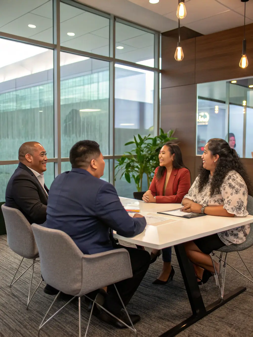 A group of candidates is attending a final in-person interview at GoHire Staffing's office, showcasing the last stage of the selection process.