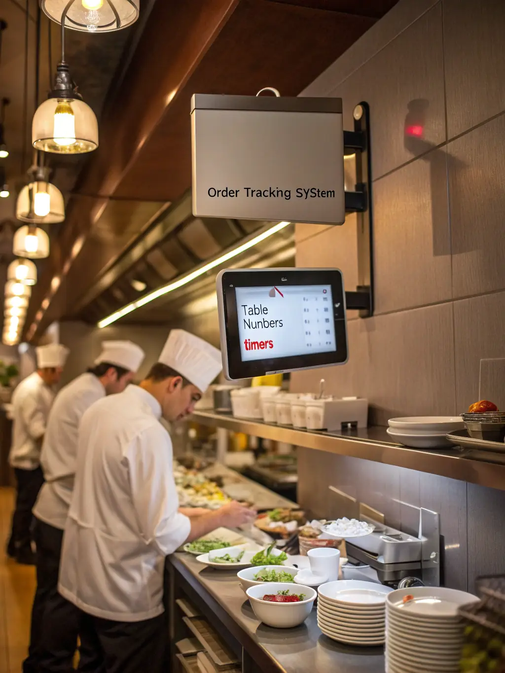 A bustling restaurant kitchen with chefs preparing dishes, showcasing GoHire Staffing's ability to find culinary talent.